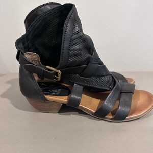 Miz Mooz Black Leather Strappy Open-Toe Sandal